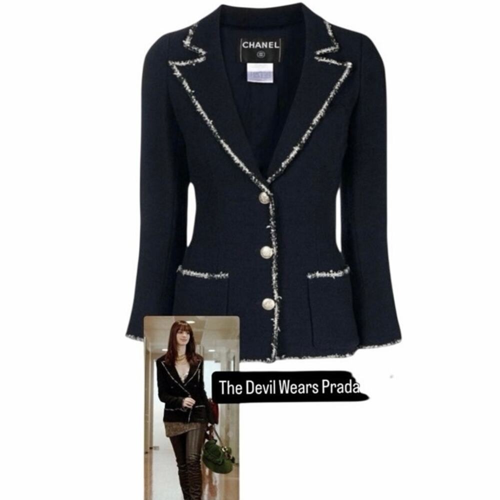 CHANEL 05C "Devil Wears Prada" Blk Fringe Wool Blazer 38|COA